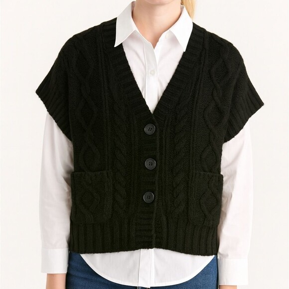 Banana Republic Sweaters - Banana Republic Womens Black Cable Knit Cardigan Wool Blend Size S Alpaca Office